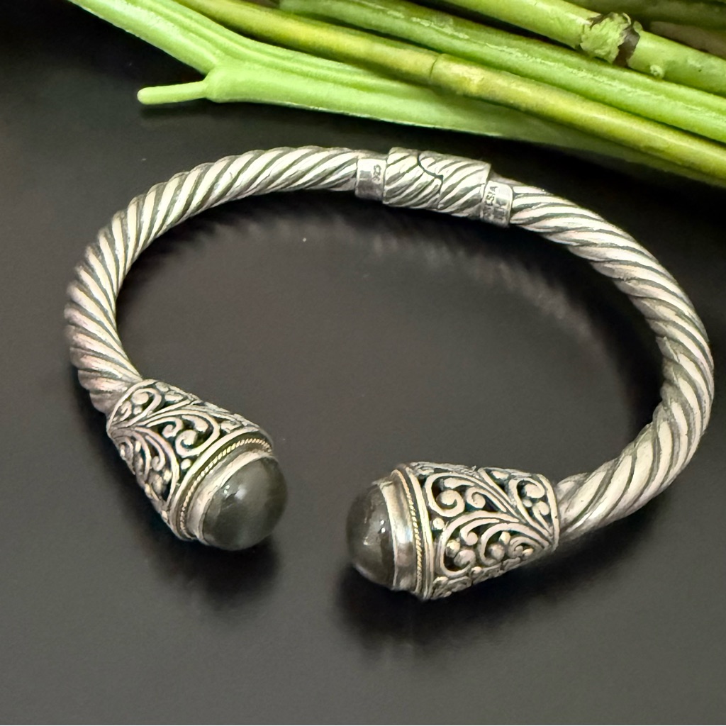 Robert Manse 925 Bali Sterling Silver 18k Gold Labradorite Twisted Cable Bangle